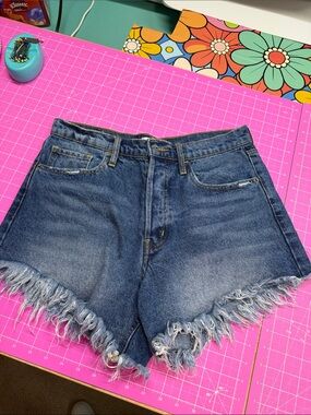 Cello Dark Blue Distressed Frayed Hem Jean Shorts